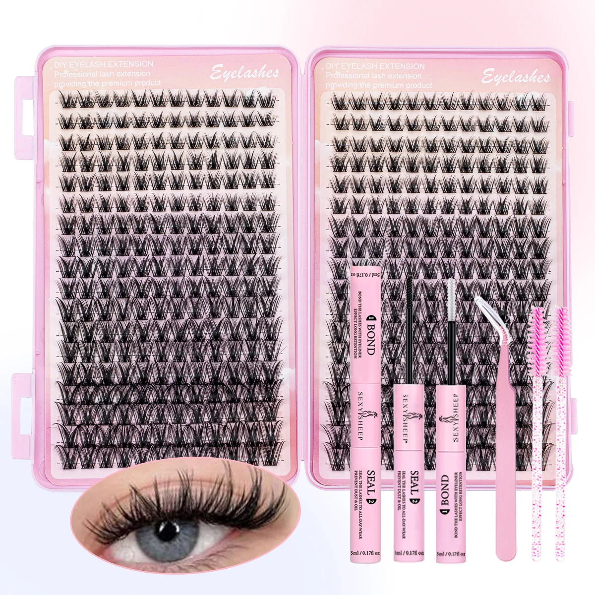 Eyelash Clusters Manga Wispy Individual Lashes Natural DIY Cluster Eyelash Extensions With Bond&Seal Lash Tweezer for Beginners